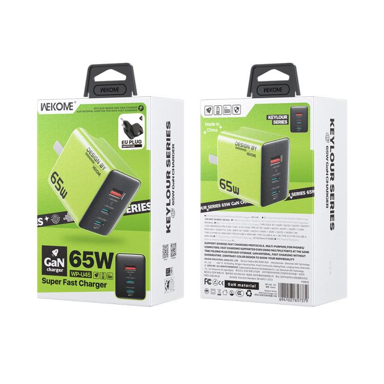 WK WP-U45 Keylour 65W Type-Cx2, USB GaN Charger, EU Plug, UK Plug