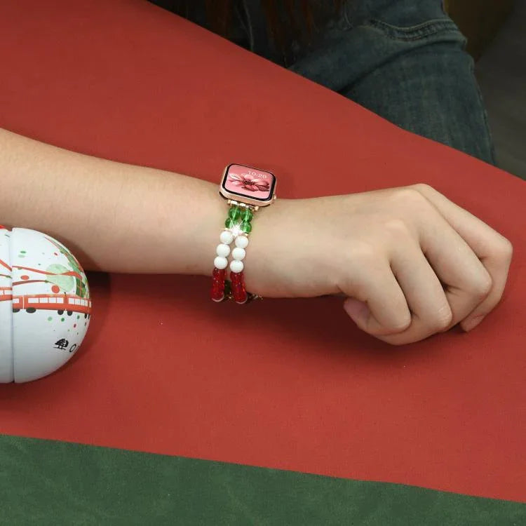 Width 14mm Christmas Beads Chain Watch Band, For Apple Watch 46mm / 49mm / 45mm / 44mm, For Apple Watch 42mm / 41mm / 40mm / 38mm