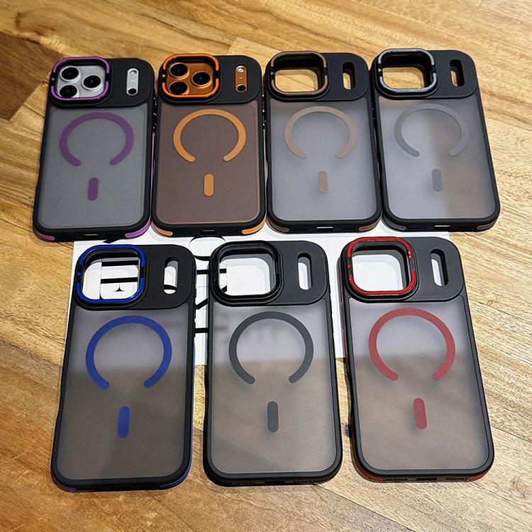 Skin Feel Frosted Metal Lens Holder MagSafe Magnetic Phone Case, For iPhone 16 Plus, For iPhone 16, For iPhone 15 Pro Max, For iPhone 15 Pro, For iPhone 15, For iPhone 14