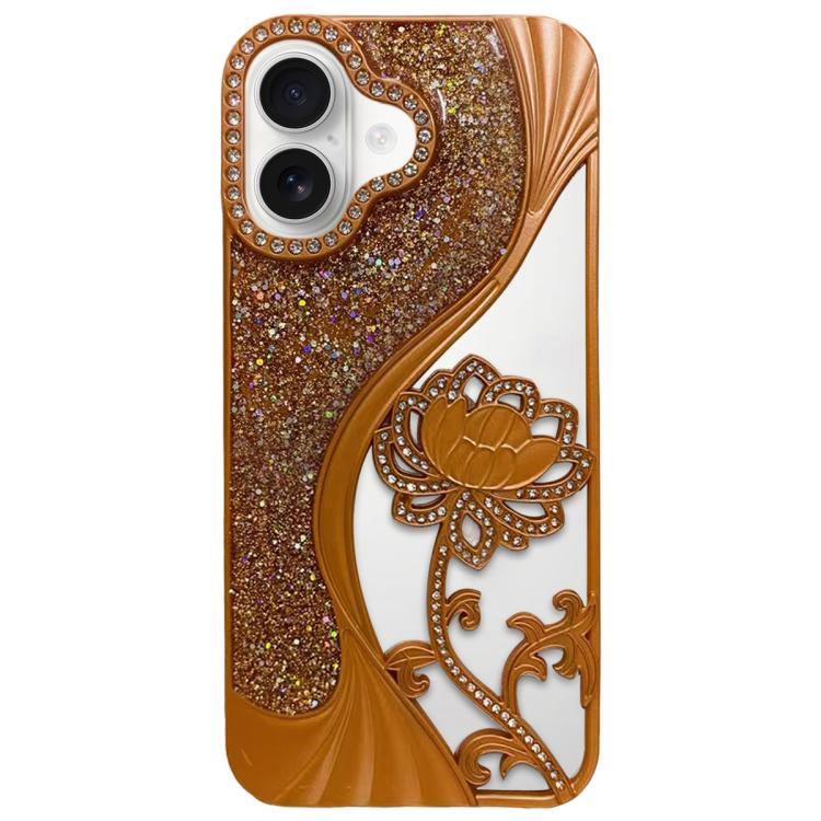 Electroplated TPU Lotus Hollow-carved  Rhinestone Glitter Phone Case, For iPhone 17 Pro Max, For iPhone 17 Pro, For iPhone 17, For iPhone 16 Pro Max, For iPhone 16 Pro, For iPhone 16, For iPhone 15 Pro Max, For iPhone 15 Pro