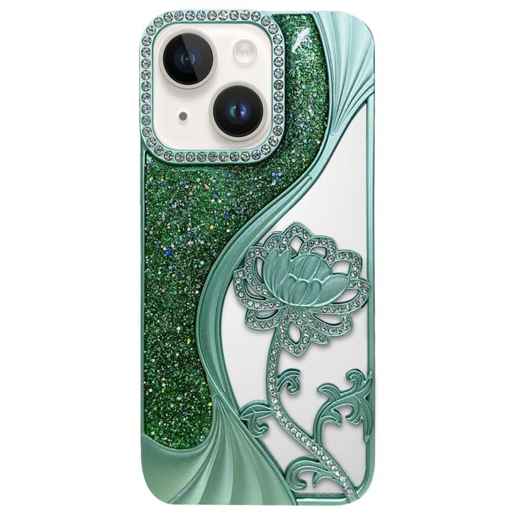 Electroplated TPU Lotus Hollow-carved  Rhinestone Glitter Phone Case, For iPhone 15, For iPhone 14, For iPhone 14 Pro, For iPhone 14 Pro Max, For iPhone 13 Pro Max, For iPhone 13 Pro, For iPhone 13, For iPhone 12