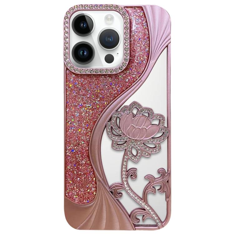Electroplated TPU Lotus Hollow-carved  Rhinestone Glitter Phone Case, For iPhone 13 Pro, For iPhone 13, For iPhone 12, For iPhone 12 Pro Max, For iPhone 12 Pro, For iPhone 11 Pro Max, For iPhone 11