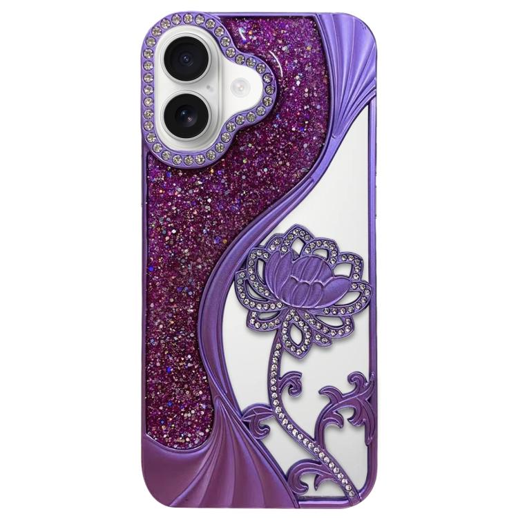 Electroplated TPU Lotus Hollow-carved  Rhinestone Glitter Phone Case, For iPhone 18, For iPhone 18 Pro, For iPhone 18 Pro Max, For iPhone 17 Pro Max, For iPhone 17 Pro, For iPhone 17, For iPhone 16 Pro Max, For iPhone 16 Pro
