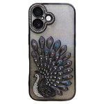 Electroplated TPU Peacock Relief Rhinestone Glitter Phone Case with Lens Film, For iPhone 17 Pro Max, For iPhone 17 Pro, For iPhone 17, For iPhone 16 Pro Max, For iPhone 16 Pro, For iPhone 16 Plus, For iPhone 16, For iPhone 15 Pro Max