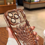 Electroplated TPU Peacock Relief Rhinestone Glitter Phone Case with Lens Film, For iPhone 17 Pro Max, For iPhone 17 Pro, For iPhone 17, For iPhone 16 Pro Max, For iPhone 16 Pro, For iPhone 16 Plus, For iPhone 16, For iPhone 15 Pro Max