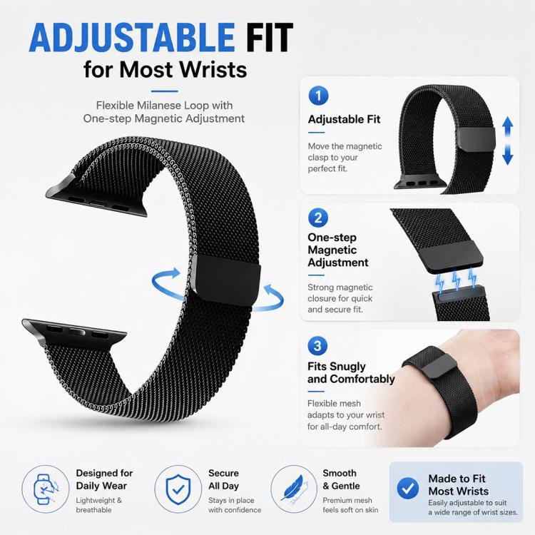 5 Pack xDfind Milanese Loop Magnetic Metal Watch Band, For Apple Watch 42 / 44 / 45 / 46 / 49mm, For Apple Watch 38 / 40 / 41 / S11 42mm