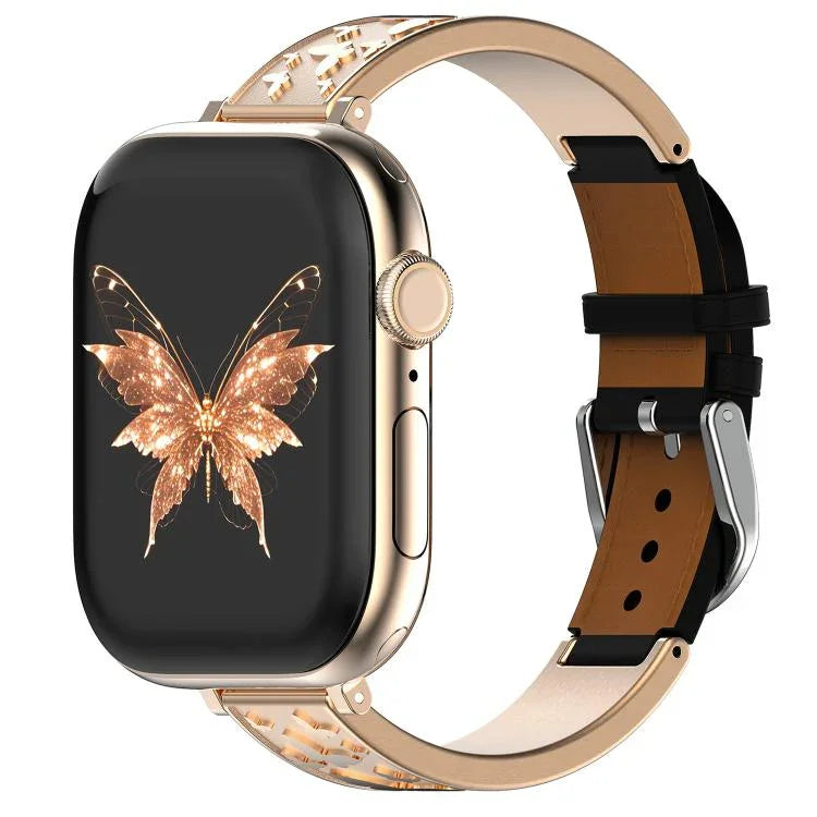 xDfind Butterfly Stainless Steel Hybrid Genuine Leather Watch Band, For Apple Watch 42 / 44 / 45 / 46 / 49mm, For Apple Watch 38 / 40 / 41 / S11 42mm