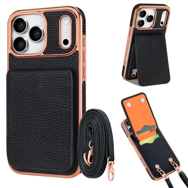 VIETAO Litchi Texture Wallet PU Phone Case with Lanyard, For iPhone 17 Pro Max, For iPhone 17 Pro