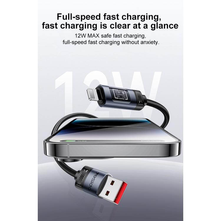 Yesido CA138L 12W 2.4A USB to 8 Pin OLED Display Charging Data Cable, USB to 8 Pin