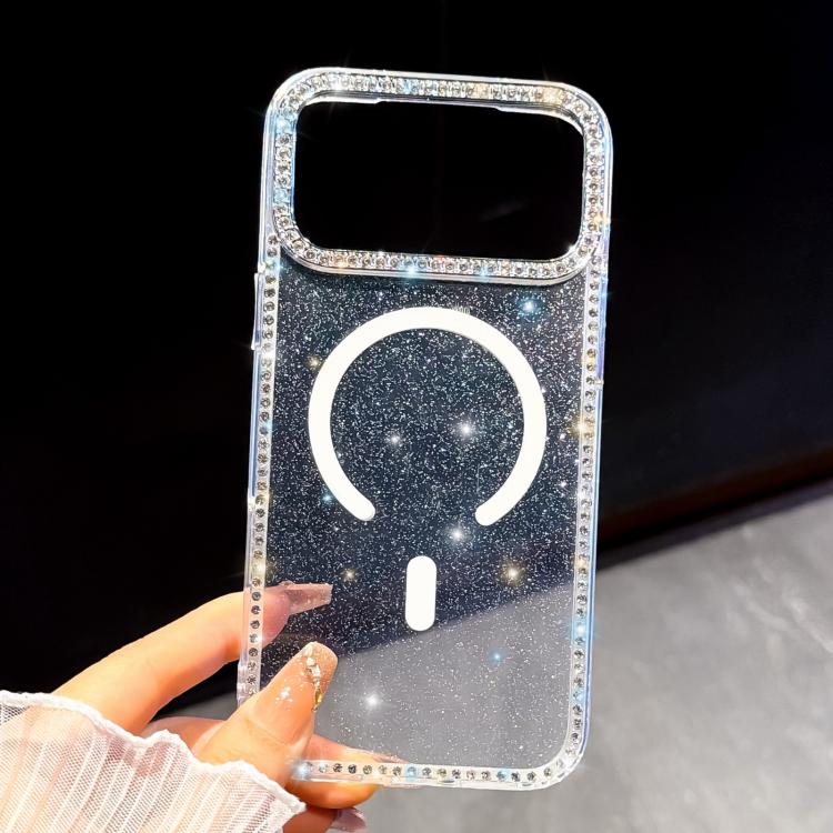 Rhinestone Dual-side IMD PC Hybrid TPU Magnetic Phone Case, For iPhone 13