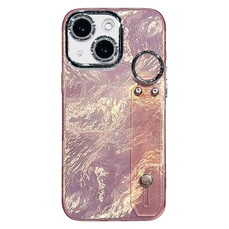 Plating Foil-like Metallic Texture Wristband Holder TPU Phone Case with Lens Film, For iPhone 13