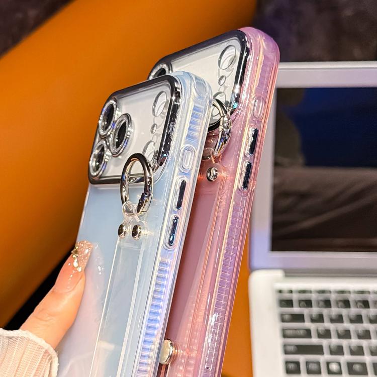 Plating Foil-like Metallic Texture Wristband Holder TPU Phone Case with Lens Film, For iPhone 13