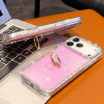 Rhinestone Ring Holder Dual-side IMD PC Hybrid TPU Phone Case, For iPhone 13