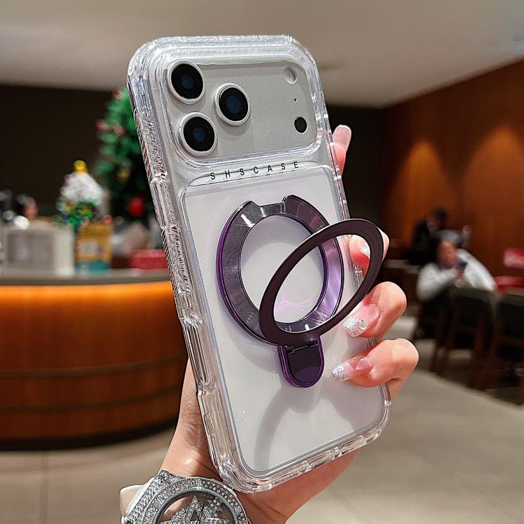 Transparent Pivot Metal Holder Magnetic Phone Case, For iPhone 17 Pro Max, For iPhone 17 Pro