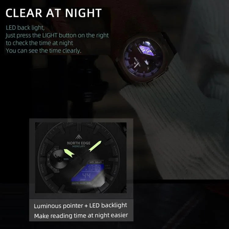 NORTH EDGE Mercury Outdoor Sports Zinc Alloy 5ATM Luminous Electronic Watch