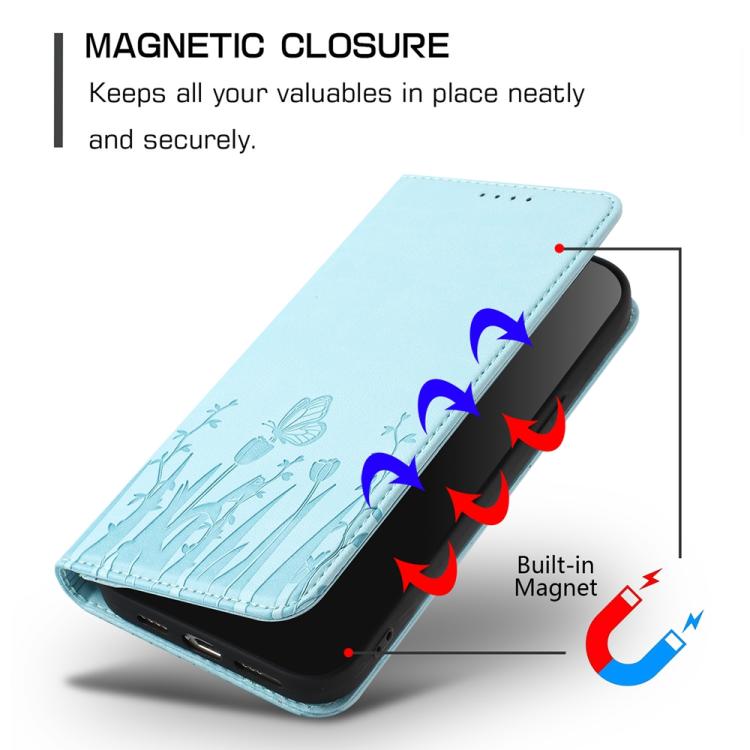 Tulips Butterfly Pattern Magnetic Vegan Leather Phone Case, For iPhone Air, For iPhone 16 Pro Max, For iPhone 16 Pro, For iPhone 16 Plus