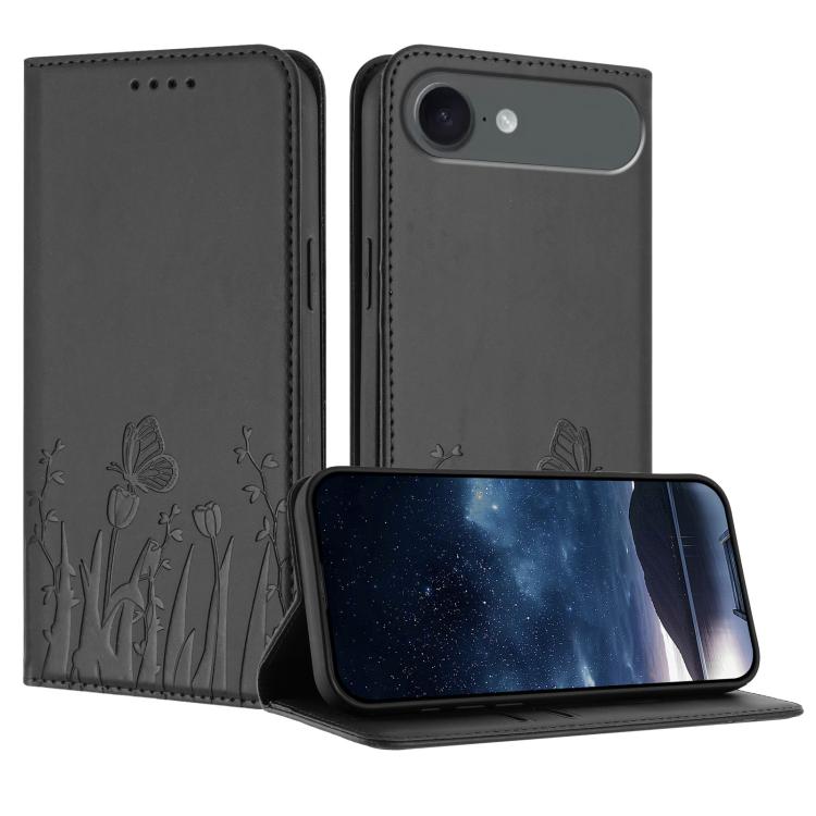 Tulips Butterfly Pattern Magnetic Vegan Leather Phone Case, For iPhone Air, For iPhone 16 Pro Max, For iPhone 16 Pro, For iPhone 16 Plus
