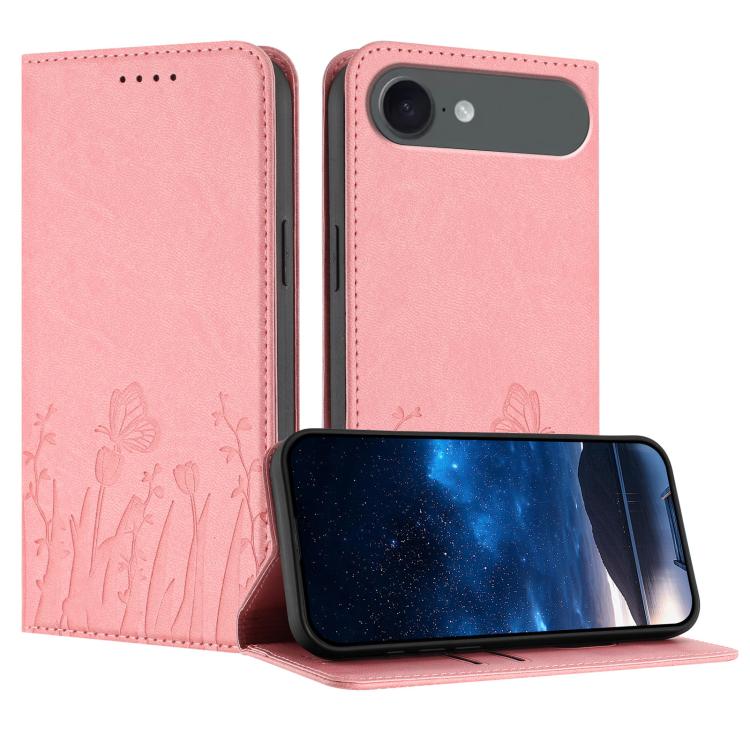 Tulips Butterfly Pattern Magnetic Vegan Leather Phone Case, For iPhone Air, For iPhone 16 Pro Max, For iPhone 16 Pro, For iPhone 16 Plus