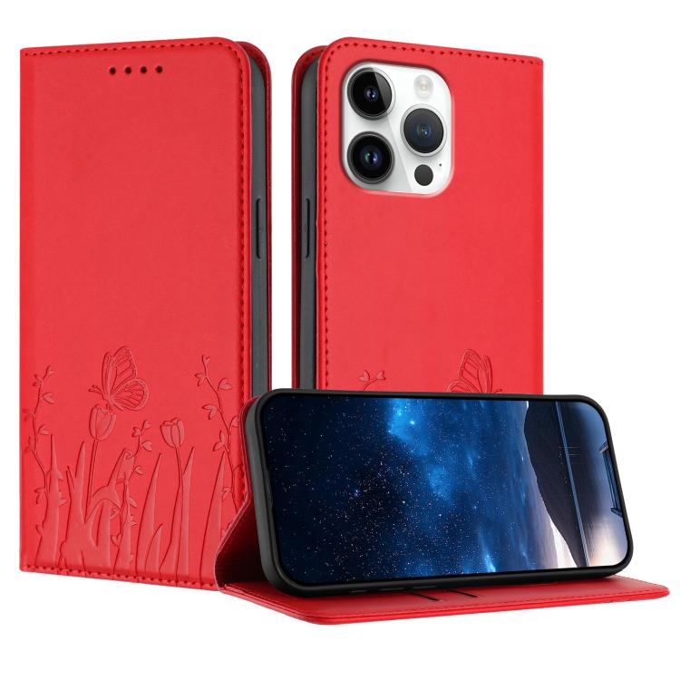 Tulips Butterfly Pattern Magnetic Vegan Leather Phone Case, For iPhone Air, For iPhone 16 Pro Max, For iPhone 16 Pro, For iPhone 16 Plus
