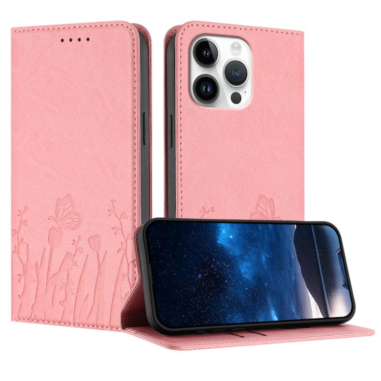Tulips Butterfly Pattern Magnetic Vegan Leather Phone Case, For iPhone Air, For iPhone 16 Pro Max, For iPhone 16 Pro, For iPhone 16 Plus