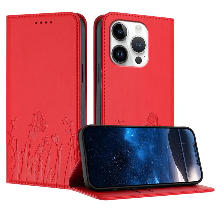 Tulips Butterfly Pattern Magnetic Vegan Leather Phone Case, For iPhone Air, For iPhone 16 Pro Max, For iPhone 16 Pro, For iPhone 16 Plus