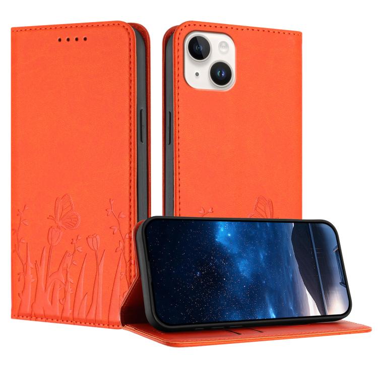 Tulips Butterfly Pattern Magnetic Vegan Leather Phone Case, For iPhone 15, For iPhone 14 Plus, For iPhone 14, For iPhone 14 Pro