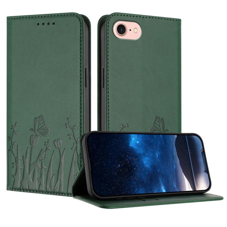 Tulips Butterfly Pattern Magnetic Vegan Leather Phone Case, For iPhone 14 Pro Max, For iPhone SE 2022 / SE 2020 / 7 / 8, For iPhone 13 Pro Max, For iPhone 13 Pro