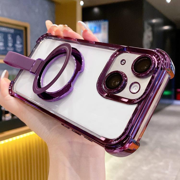 Crystal Shield Ring Holde TPU + Acrylic Magnetic Phone Case, For iPhone 16 Plus, For iPhone 16, For iPhone 15 Pro Max, For iPhone 15 Pro, For iPhone 15 Plus, For iPhone 15