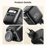 Havit UC253 65W 3 in 1 GaN Travel Charger with Type-C Retractable Cable, UC253(EU Plug)
