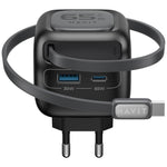 Havit UC253 65W 3 in 1 GaN Travel Charger with Type-C Retractable Cable, UC253(EU Plug)