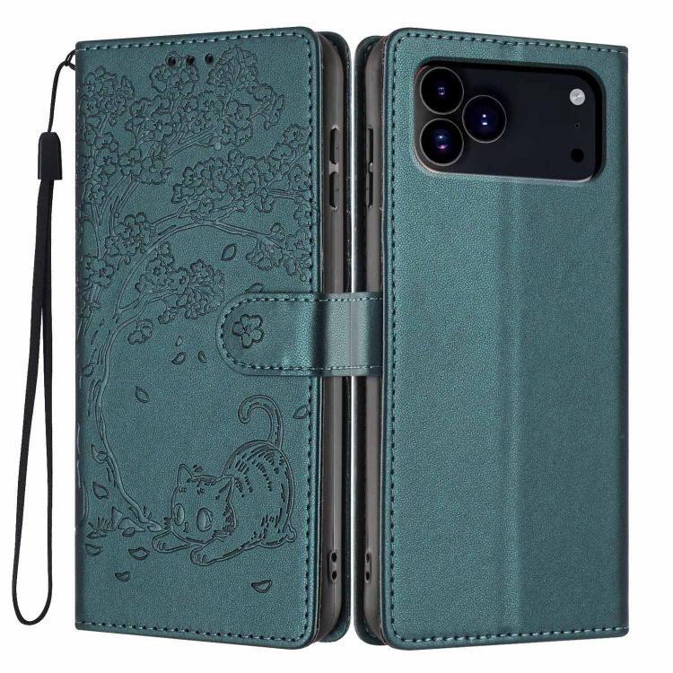 Tree Cat Embossed Flip Vegan Leather Phone Case, For iPhone 17e / 16e, For iPhone 17 Pro Max, For iPhone 17 Pro, For iPhone 17, For iPhone Air, For iPhone 16 Pro Max