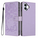 Tree Cat Embossed Flip Vegan Leather Phone Case, For iPhone 17e / 16e, For iPhone 17 Pro Max, For iPhone 17 Pro, For iPhone 17, For iPhone Air, For iPhone 16 Pro Max