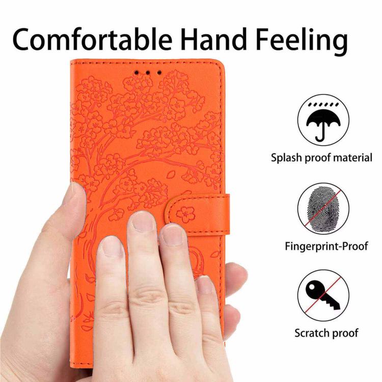 Tree Cat Embossed Flip Vegan Leather Phone Case, For iPhone Air, For iPhone 16 Pro Max, For iPhone 16 Pro, For iPhone 16 Plus, For iPhone 16, For iPhone 15 Pro Max