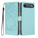 Tree Cat Embossed Flip Vegan Leather Phone Case, For iPhone 17e / 16e, For iPhone 17 Pro Max, For iPhone 17 Pro, For iPhone 17, For iPhone Air, For iPhone 16 Pro Max