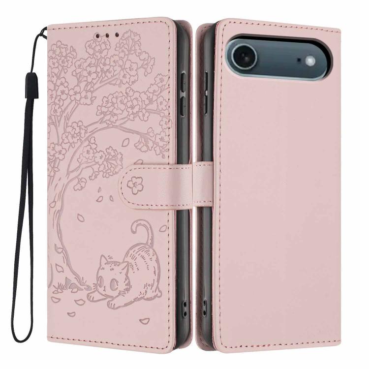 Tree Cat Embossed Flip Vegan Leather Phone Case, For iPhone Air, For iPhone 16 Pro Max, For iPhone 16 Pro, For iPhone 16 Plus, For iPhone 16, For iPhone 15 Pro Max