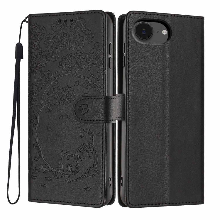 Tree Cat Embossed Flip Vegan Leather Phone Case, For iPhone 17e / 16e, For iPhone 17 Pro Max, For iPhone 17 Pro, For iPhone 17, For iPhone Air, For iPhone 16 Pro Max