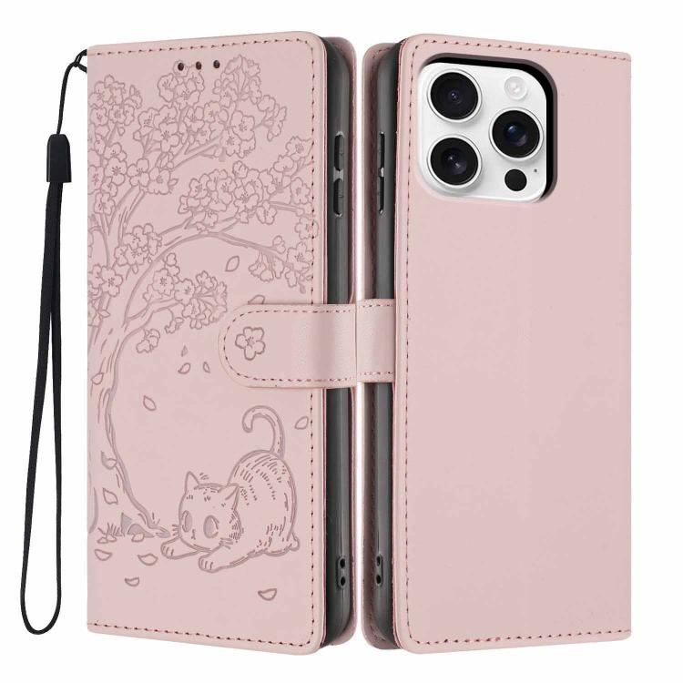 Tree Cat Embossed Flip Vegan Leather Phone Case, For iPhone Air, For iPhone 16 Pro Max, For iPhone 16 Pro, For iPhone 16 Plus, For iPhone 16, For iPhone 15 Pro Max
