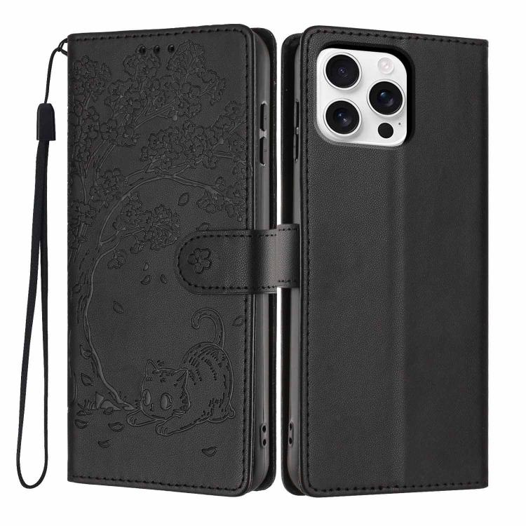 Tree Cat Embossed Flip Vegan Leather Phone Case, For iPhone Air, For iPhone 16 Pro Max, For iPhone 16 Pro, For iPhone 16 Plus, For iPhone 16, For iPhone 15 Pro Max
