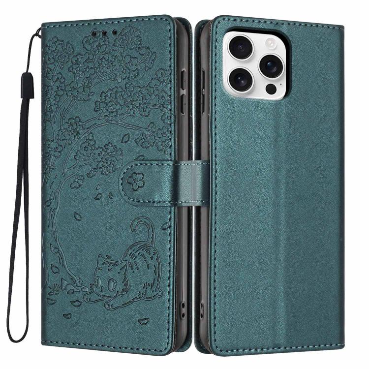 Tree Cat Embossed Flip Vegan Leather Phone Case, For iPhone 17e / 16e, For iPhone 17 Pro Max, For iPhone 17 Pro, For iPhone 17, For iPhone Air, For iPhone 16 Pro Max