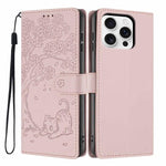 Tree Cat Embossed Flip Vegan Leather Phone Case, For iPhone 16 Pro, For iPhone 16 Plus, For iPhone 16, For iPhone 15 Pro Max, For iPhone 15 Pro, For iPhone 15 Plus