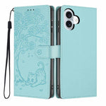 Tree Cat Embossed Flip Vegan Leather Phone Case, For iPhone 16 Pro, For iPhone 16 Plus, For iPhone 16, For iPhone 15 Pro Max, For iPhone 15 Pro, For iPhone 15 Plus