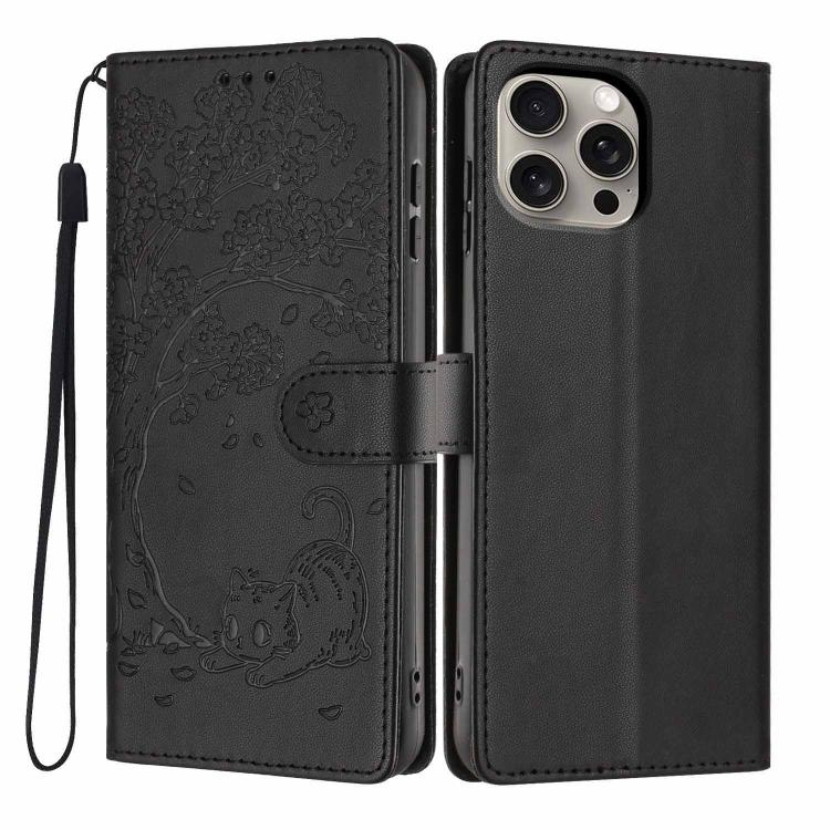 Tree Cat Embossed Flip Vegan Leather Phone Case, For iPhone 15 Pro, For iPhone 15 Plus, For iPhone 15, For iPhone 14 Plus, For iPhone 14, For iPhone 14 Pro