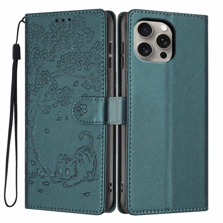 Tree Cat Embossed Flip Vegan Leather Phone Case, For iPhone 16 Pro, For iPhone 16 Plus, For iPhone 16, For iPhone 15 Pro Max, For iPhone 15 Pro, For iPhone 15 Plus
