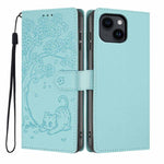 Tree Cat Embossed Flip Vegan Leather Phone Case, For iPhone 15 Pro, For iPhone 15 Plus, For iPhone 15, For iPhone 14 Plus, For iPhone 14, For iPhone 14 Pro