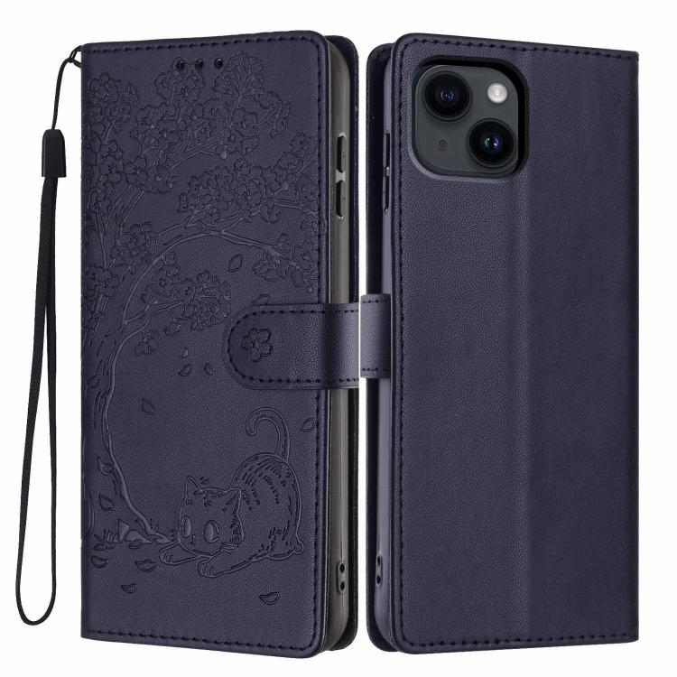 Tree Cat Embossed Flip Vegan Leather Phone Case, For iPhone 16 Pro, For iPhone 16 Plus, For iPhone 16, For iPhone 15 Pro Max, For iPhone 15 Pro, For iPhone 15 Plus