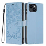 Tree Cat Embossed Flip Vegan Leather Phone Case, For iPhone 16 Pro, For iPhone 16 Plus, For iPhone 16, For iPhone 15 Pro Max, For iPhone 15 Pro, For iPhone 15 Plus