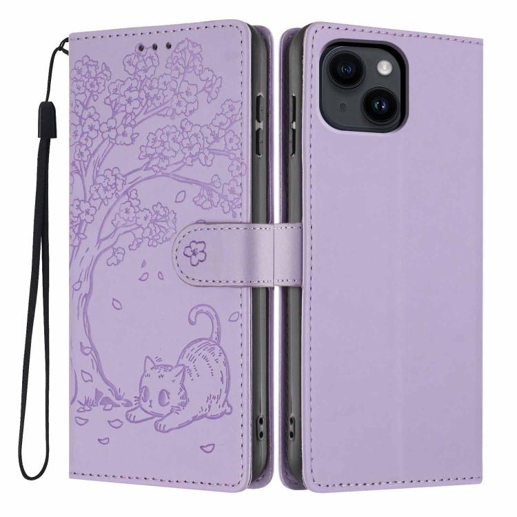 Tree Cat Embossed Flip Vegan Leather Phone Case, For iPhone 15 Pro, For iPhone 15 Plus, For iPhone 15, For iPhone 14 Plus, For iPhone 14, For iPhone 14 Pro