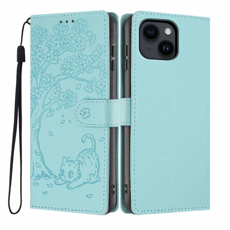 Tree Cat Embossed Flip Vegan Leather Phone Case, For iPhone 15, For iPhone 14 Plus, For iPhone 14, For iPhone 14 Pro, For iPhone 14 Pro Max, For iPhone 13 Pro Max