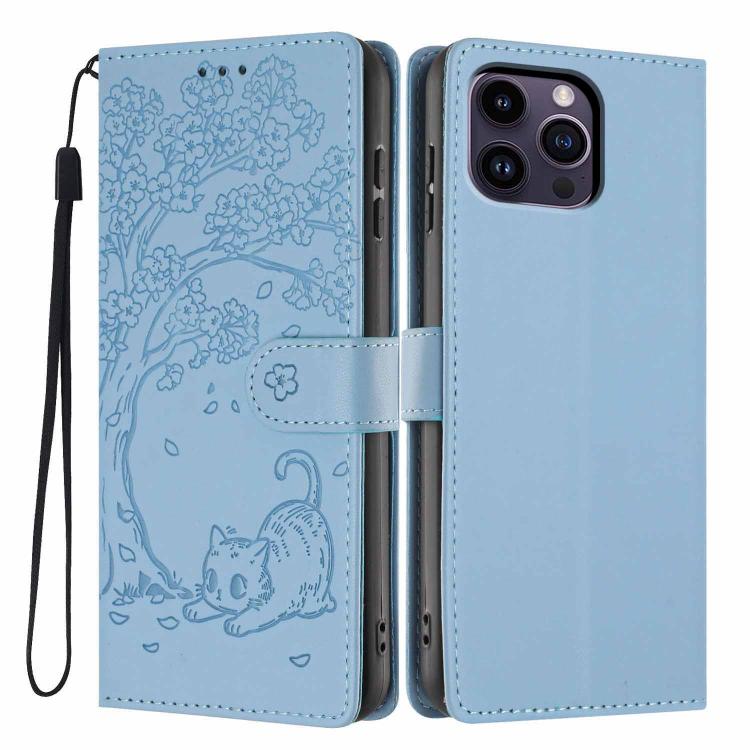 Tree Cat Embossed Flip Vegan Leather Phone Case, For iPhone 15, For iPhone 14 Plus, For iPhone 14, For iPhone 14 Pro, For iPhone 14 Pro Max, For iPhone 13 Pro Max