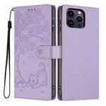 Tree Cat Embossed Flip Vegan Leather Phone Case, For iPhone 14 Pro Max, For iPhone 13 Pro Max, For iPhone 13 Pro, For iPhone 13, For iPhone 12 Pro Max, For iPhone 12 / 12 Pro